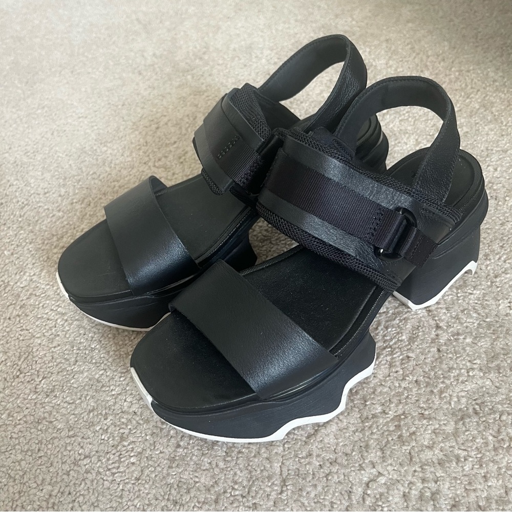 SOREL Black Platform Leather Sandals